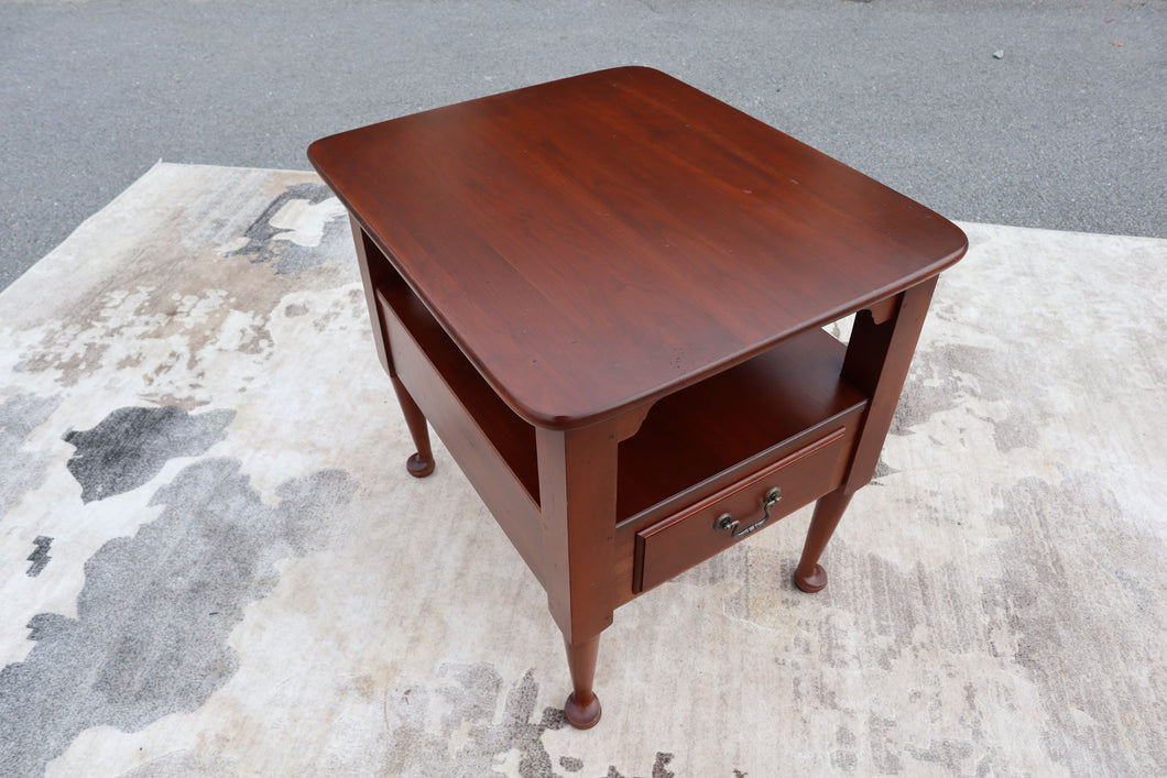 Quality Cherry Side Table with Lower Shelf and Drawer