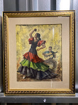 Load image into Gallery viewer, Vintage Framed Print of a Dancer and Guitar Player
