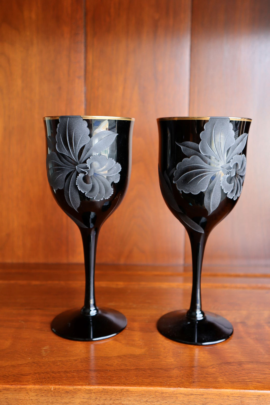 Pair of Black Noritake Wine Glasses