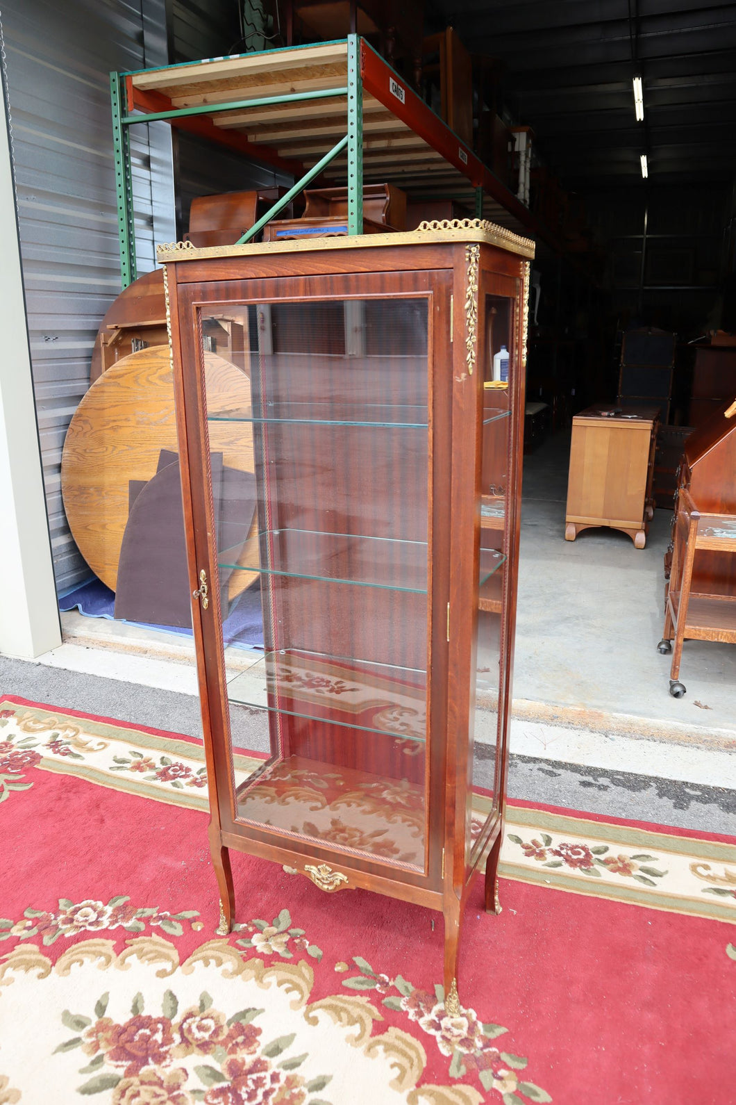 French Mahogany Curio Cabinet with Gold Gallery Top