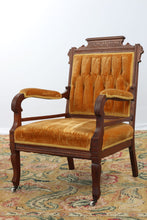 Load image into Gallery viewer, Antique Eastlake Arm Chair with Tufted Back - Orange Velvet
