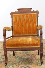 Load image into Gallery viewer, Antique Eastlake Arm Chair with Tufted Back - Orange Velvet
