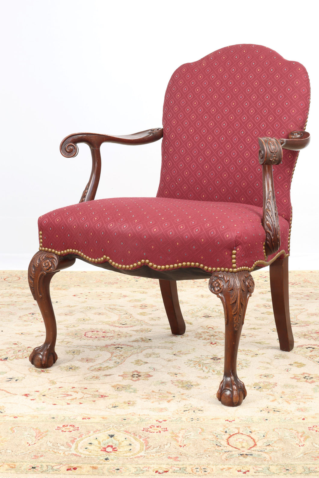 Vintage Acanthus Carved Arm Chair with Ball and Claw Feet