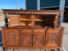 Load image into Gallery viewer, Oak Dutch Figural Carved Continental Cabinet / Cupboard
