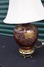 Load image into Gallery viewer, Large Brown Asian Table Lamp with Brass Stand- Dual Light
