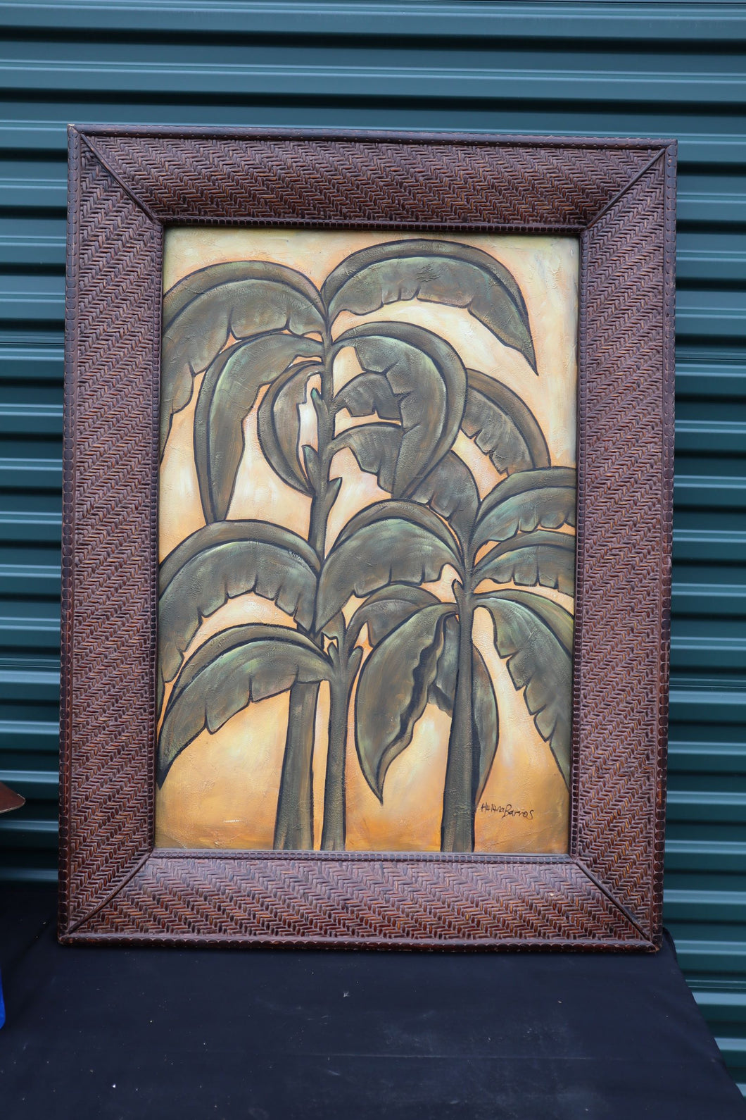Big Palm Tree Print with Woven Frame - Barros