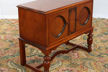 Load image into Gallery viewer, Art Deco Walnut Radio Cabinet Converted Storage Chest or Bar Cabinet on Stand
