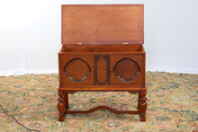 Load image into Gallery viewer, Art Deco Walnut Radio Cabinet Converted Storage Chest or Bar Cabinet on Stand
