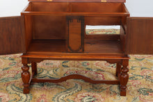 Load image into Gallery viewer, Art Deco Walnut Radio Cabinet Converted Storage Chest or Bar Cabinet on Stand

