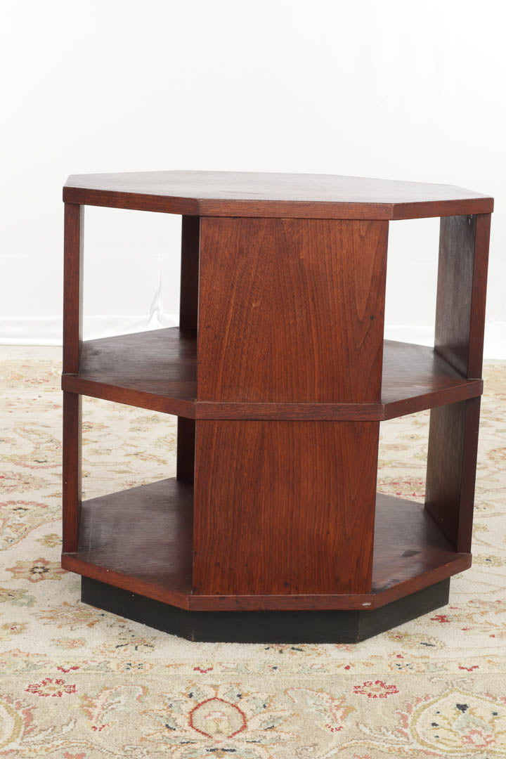 Walnut Octagonal Side Table with Shelves